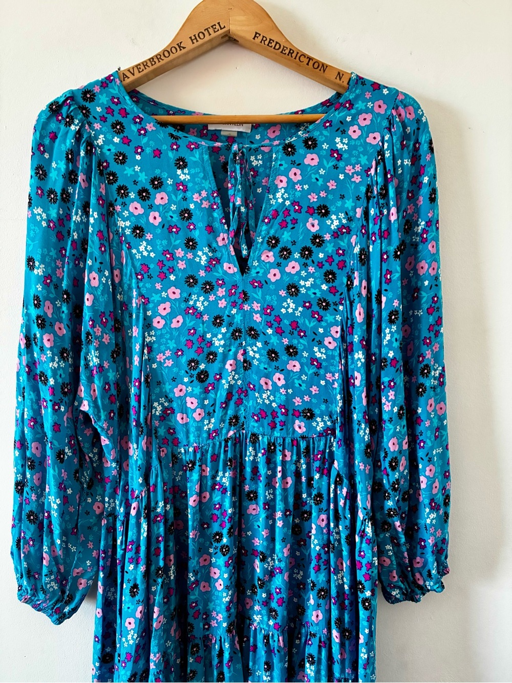CALVIN KLEIN Teal Ditzy Floral Long-Sleeve Tiered Dress- Size 14 - Picture 3 of 13